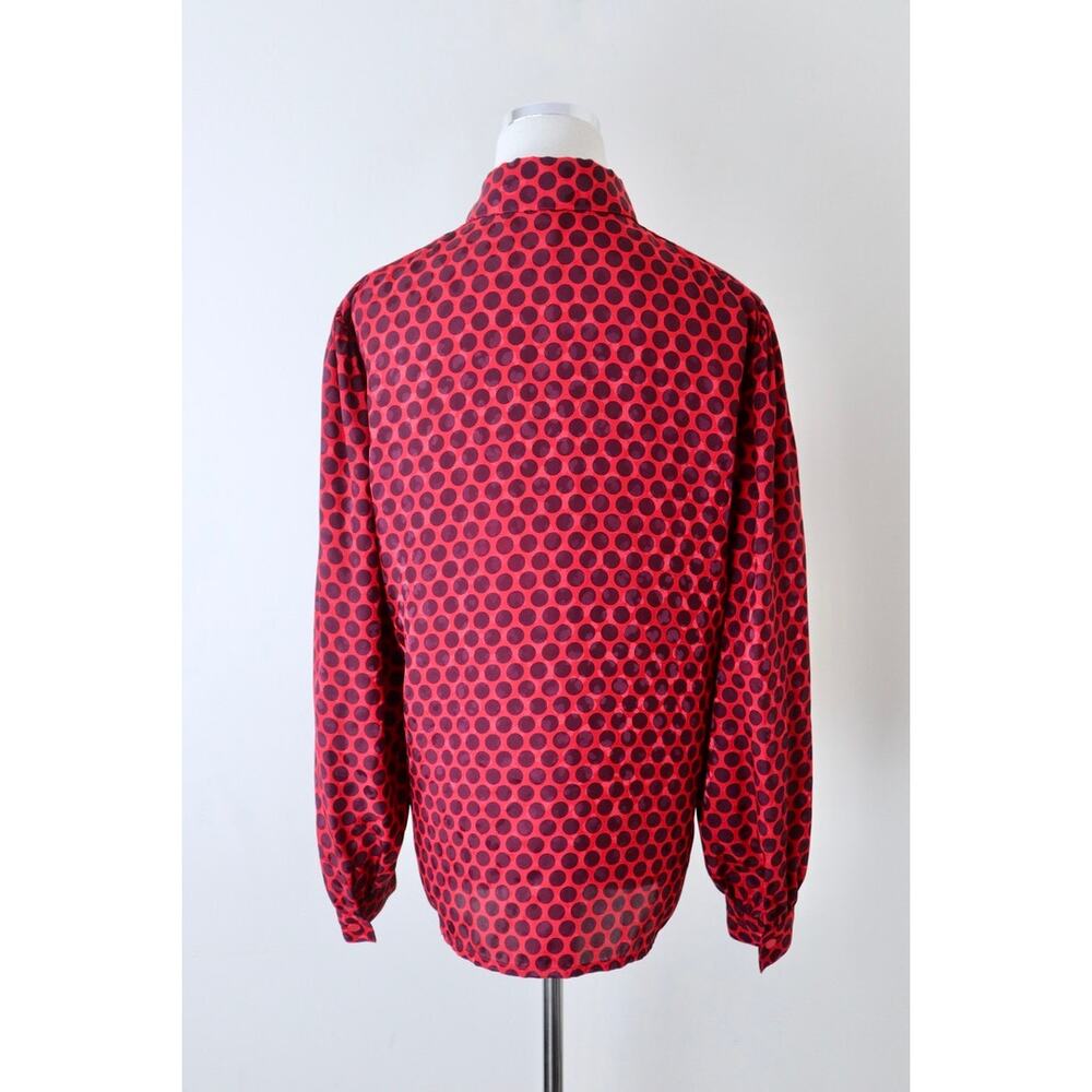 Vintage 1990s Louis Feraud Button Down Blouse Long Sleeve Collared Polka Dot Red - Picture 8 of 12